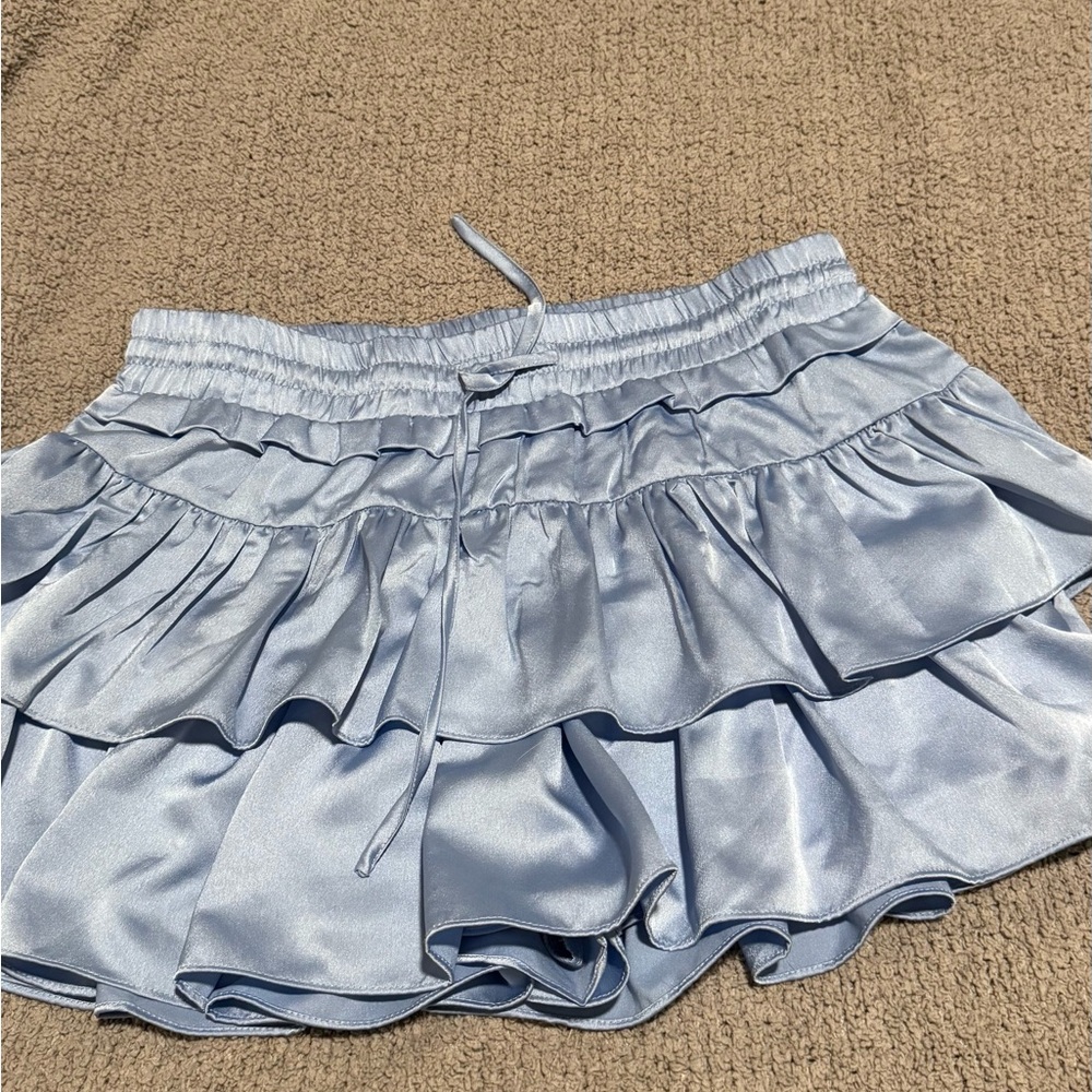 Light Blue Ruffled Satin Skort